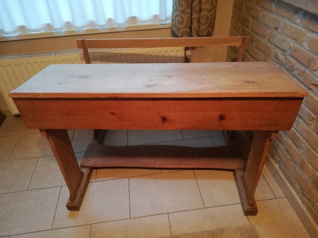 Oude houten schoolbank, Huis en Inrichting, Gebruikt, 115 cm, Hout, Schoolbureau