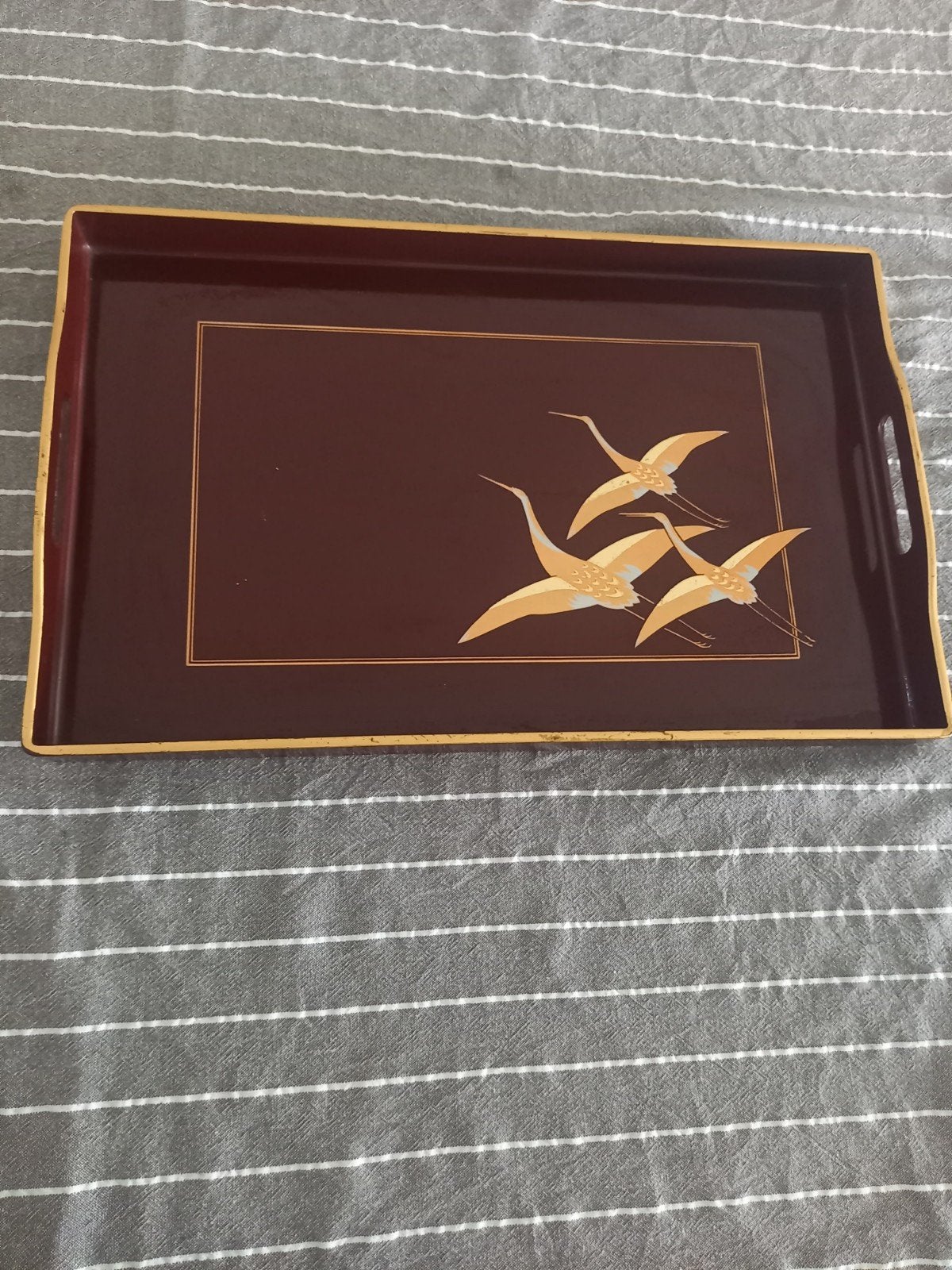 Prachtig Vintage Japans Lakwerk Dienblad met Gouden Kraanvog, Ophalen of Verzenden