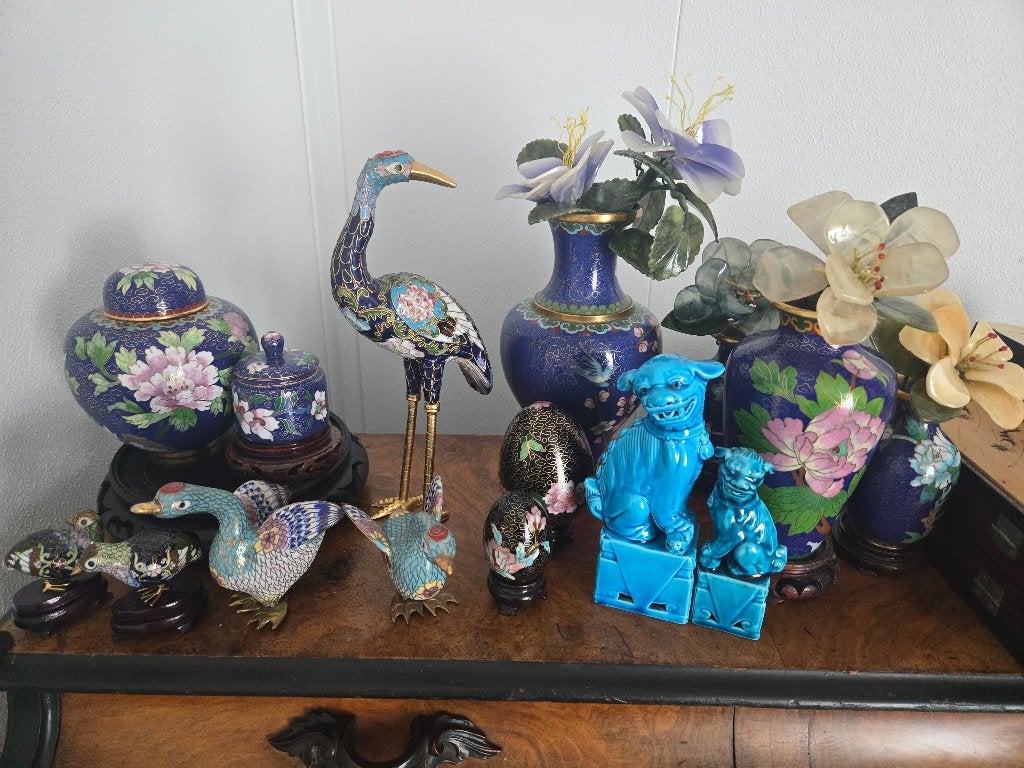 Chinees cloisonne en wat snijwerk, Ophalen of Verzenden, Brons