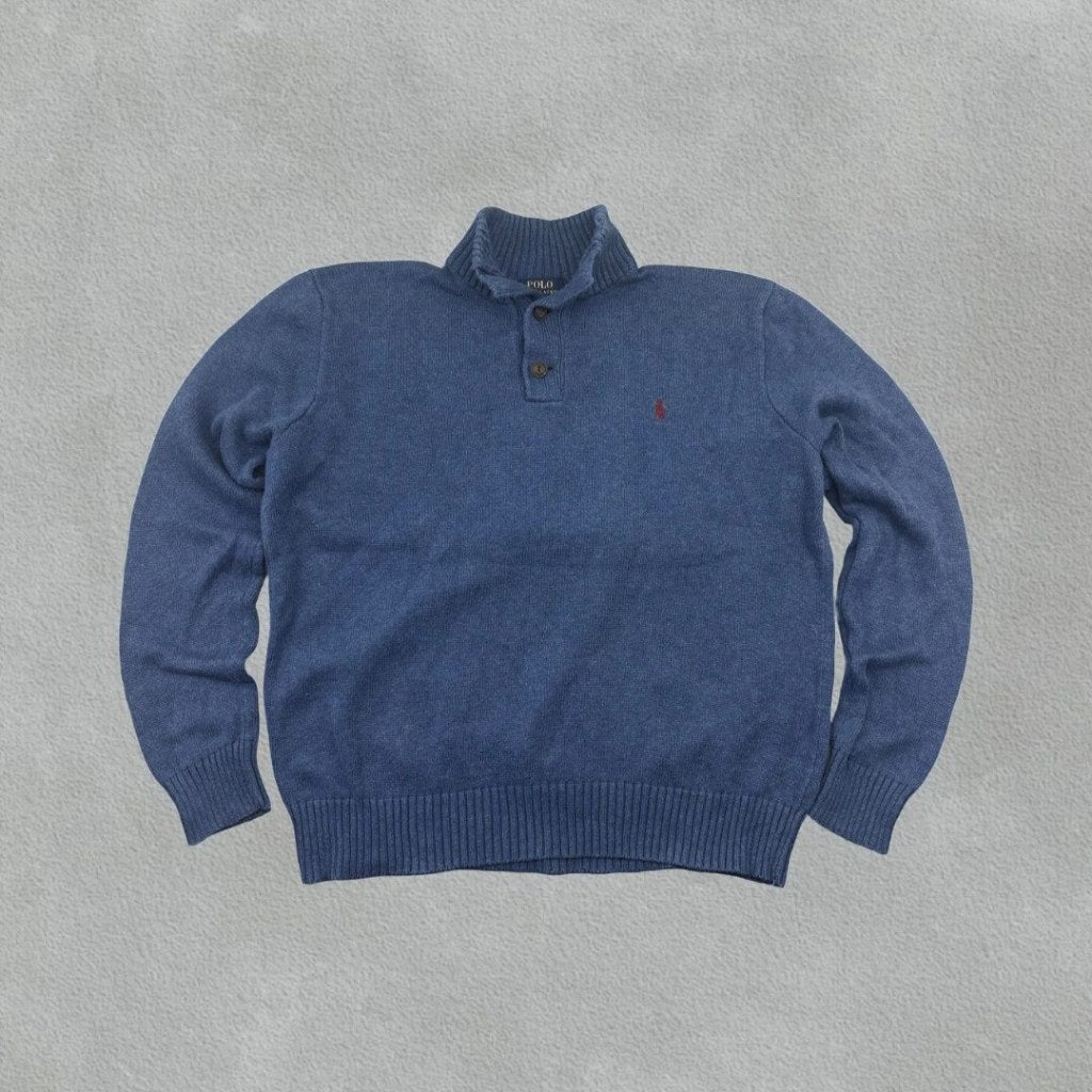 (892) Blauwe Ralph Lauren trui met knopen - Heren XL, Ralph Lauren, Maat 56/58 (XL), Zo goed als nieuw, Verzenden