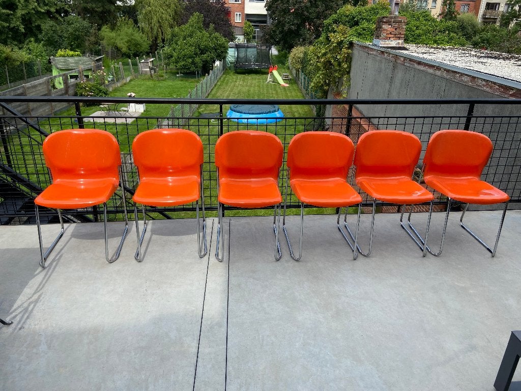 6 Oranje SM 400 Swing Chairs (Gerd Lange voor Drabert), Ophalen, Gebruikt, Vijf, Zes of meer stoelen