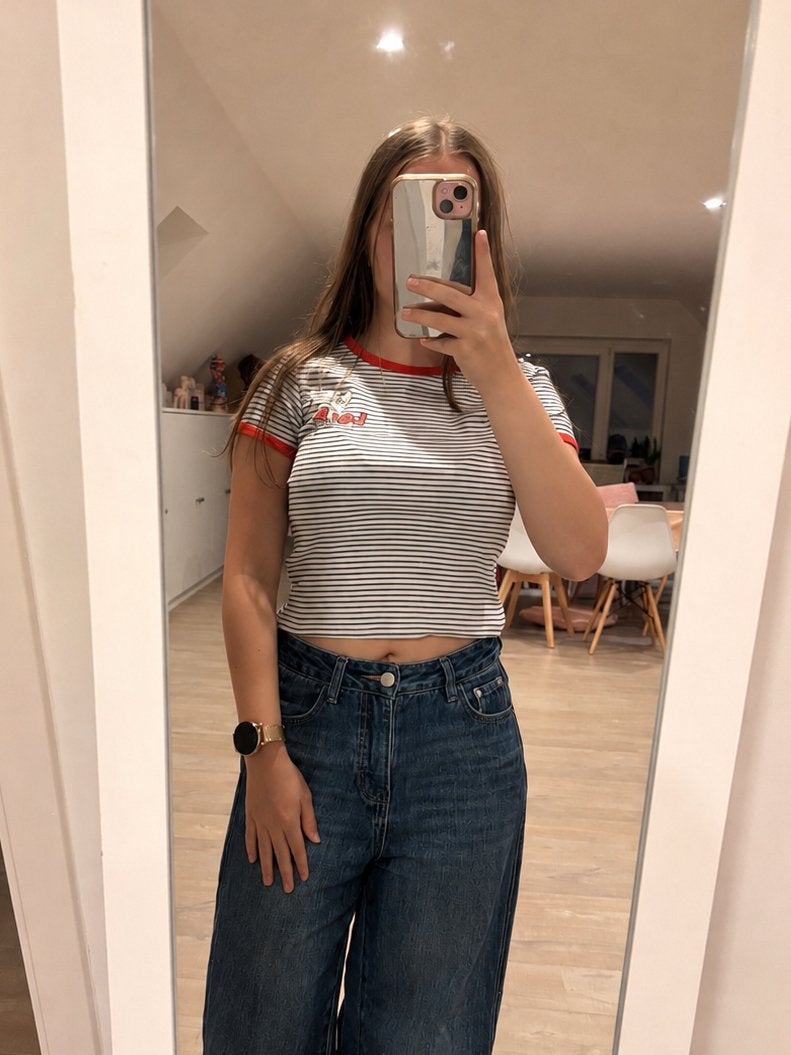Gestreepte tshirt maat xs, Ophalen, Meerkleurig, Korte mouw, Maat 34 (XS) of kleiner