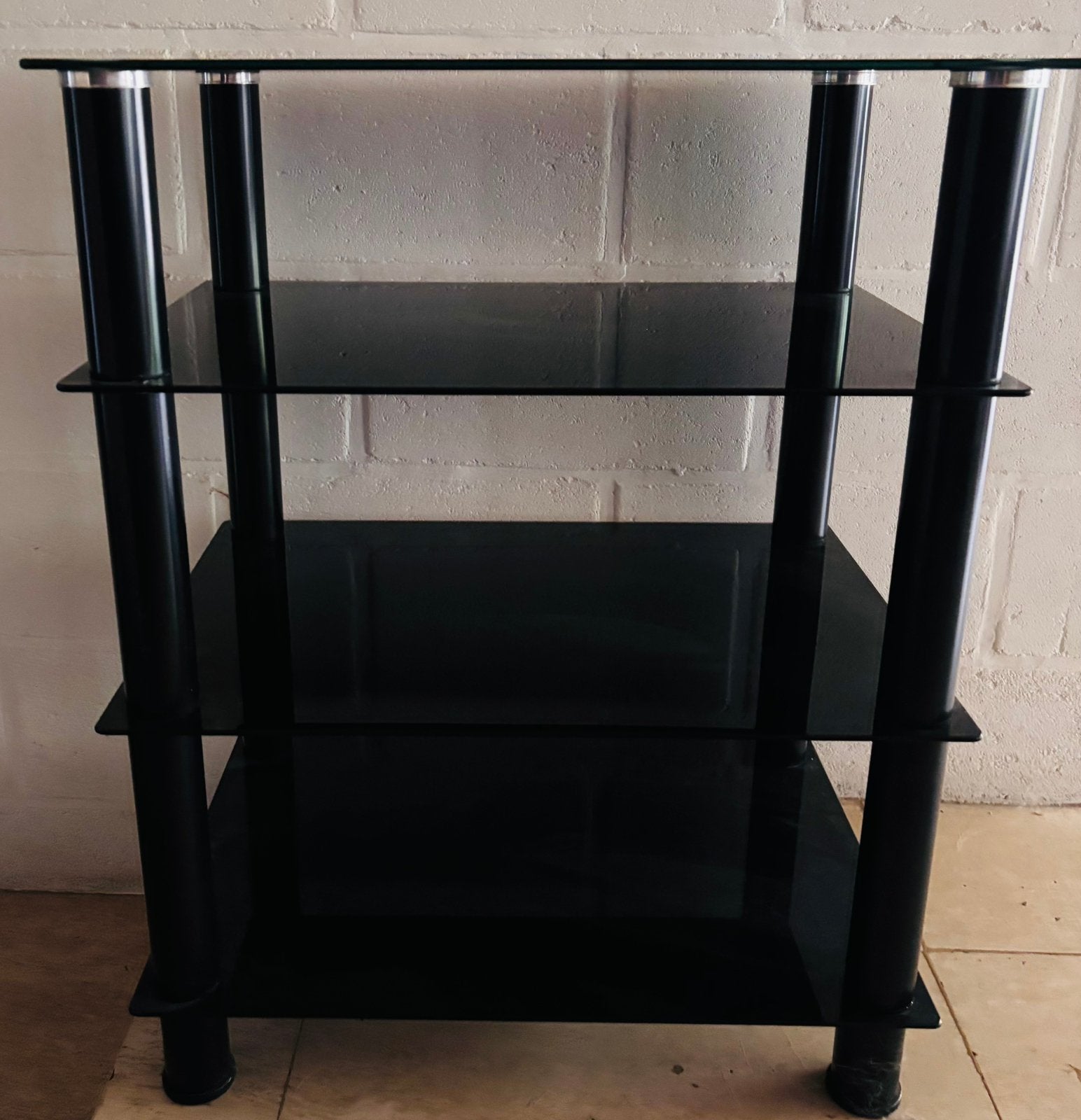 Meuble Hifi en verre noir, 3 étages, Audio, Tv en Foto, Ophalen, Zo goed als nieuw