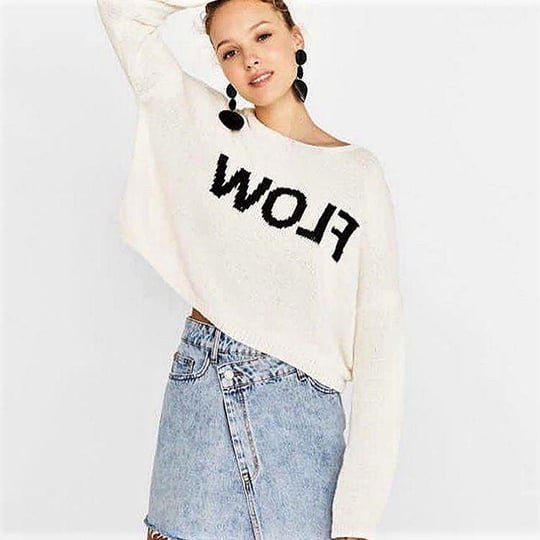 Pull cropped FLOW Bershka, Kleding | Dames, T-shirts, Zo goed als nieuw, Wit, Lange mouw, Ophalen of Verzenden