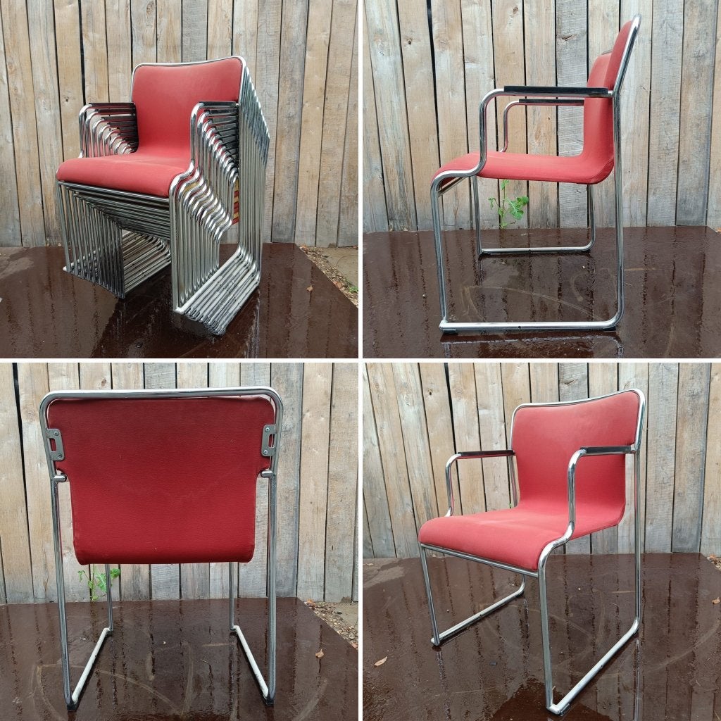 rode Chrome buisstoelen ( 13 op voorraad), Gebruikt, Dé Caddilac onder de stoelen , deze rode Chrome buisstoelen, Ophalen of Verzenden