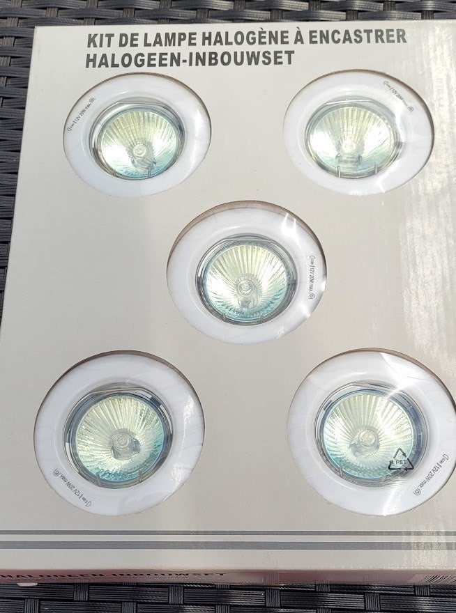 Set van 5 halogeen inbouwspots inclusief lampen., Maison & Meubles, Lampes | Spots, Neuf, Compatible montage au plafond, Halogène