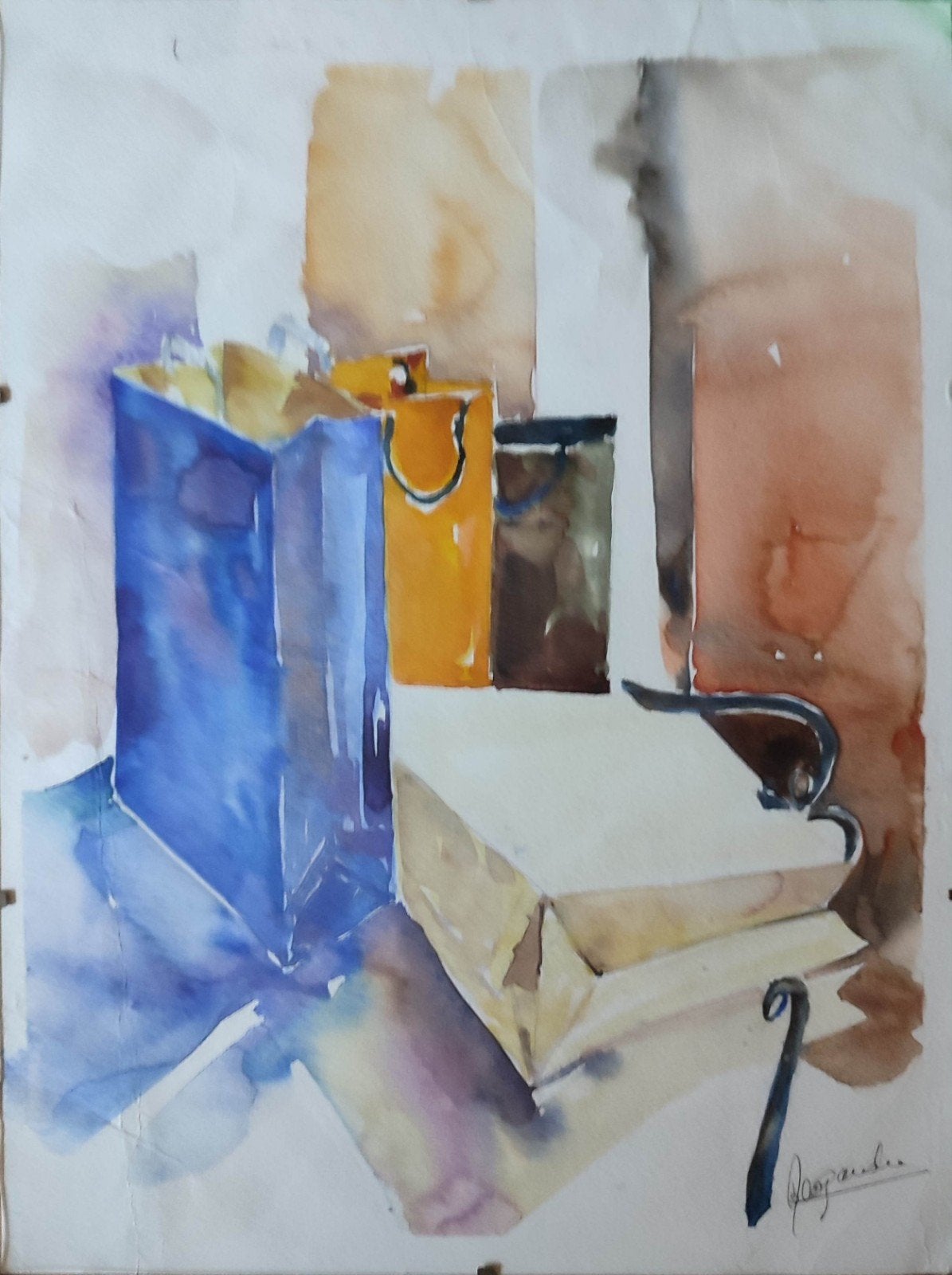 Aquarelle, Antiquités & Art, Enlèvement, Verre, Sous verre, Aquarelle