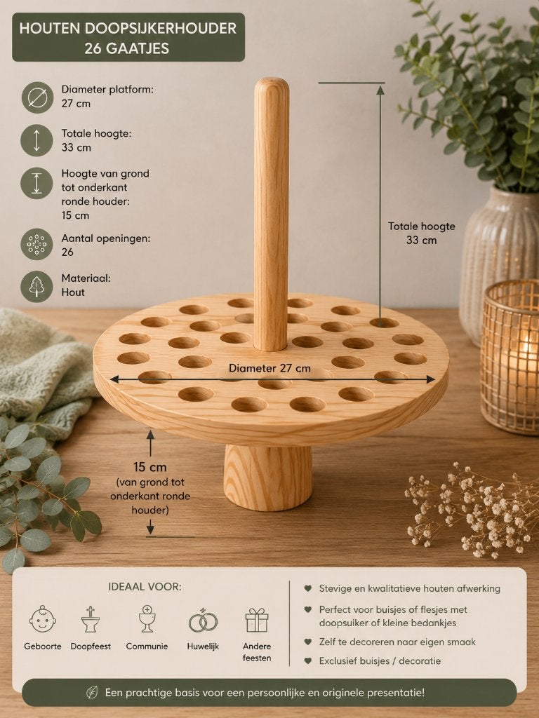 Houten doopsuikerhouder met 26 gaten – geboorte / communie, Enlèvement, Comme neuf, Cadeau d'accouchement