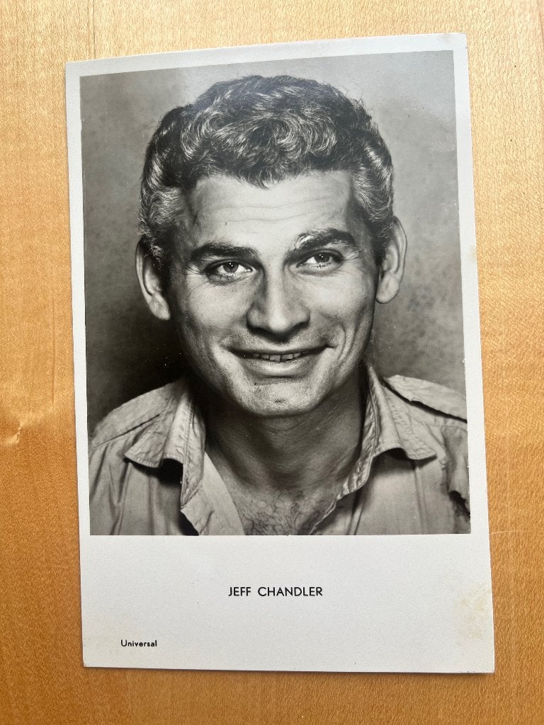 Fotokaart filmster Jeff Chandler-Jaren 1950-1960, Verzenden, Zo goed als nieuw, Film, Foto of Kaart