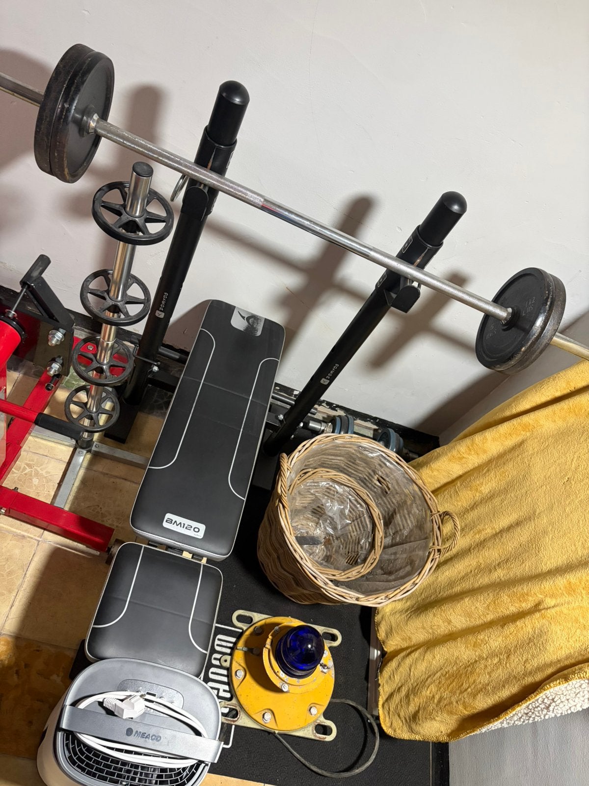 Bench set + halters, Sport en Fitness, Ophalen, Zo goed als nieuw