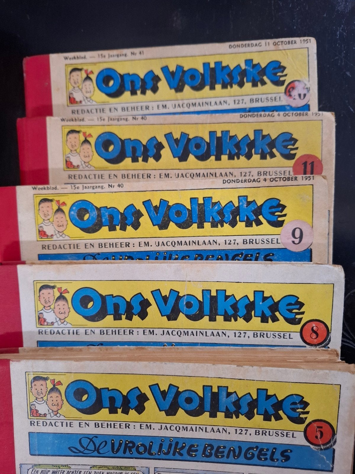 5x Ons volkske: nr's 5-8-9-11 en 20. 1950, Gelezen, Willy Vandersteen, Ophalen of Verzenden, Meerdere stripboeken