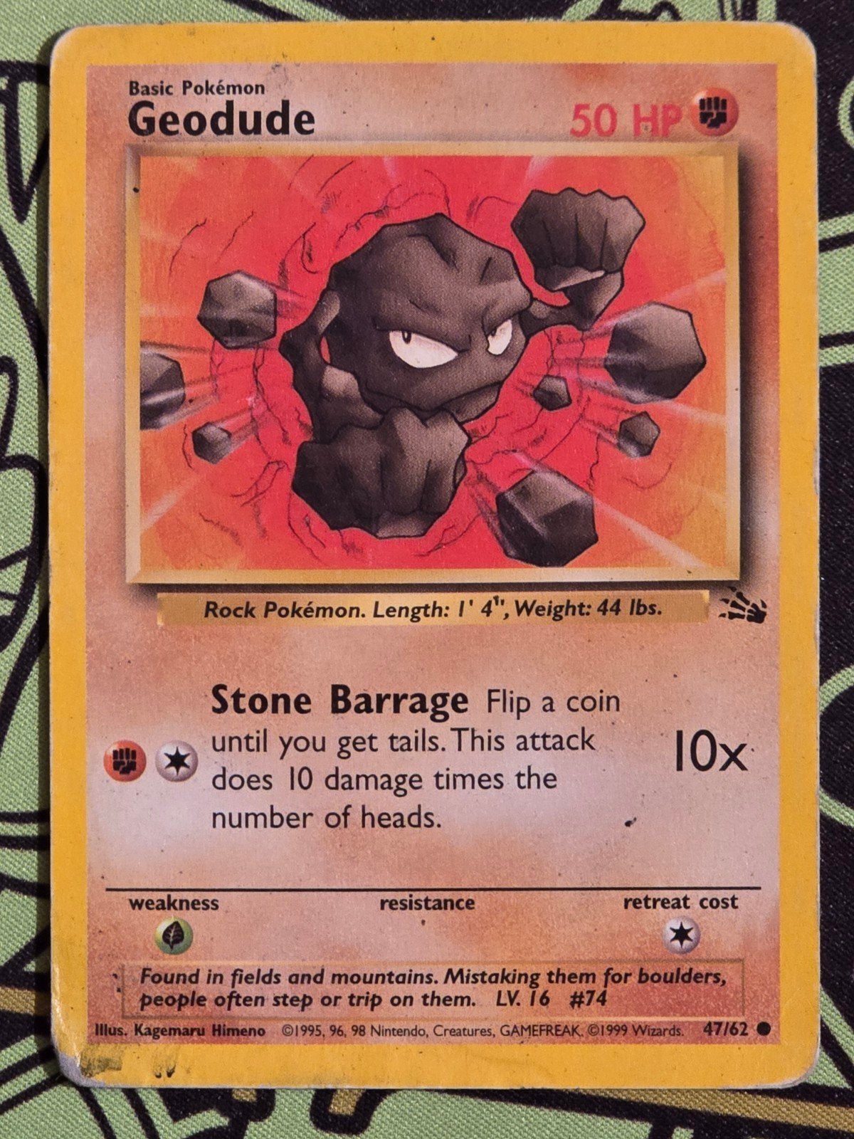 Geodude Pokémon-kaart (47/62), Ophalen, Gebruikt, Losse kaart, Foil