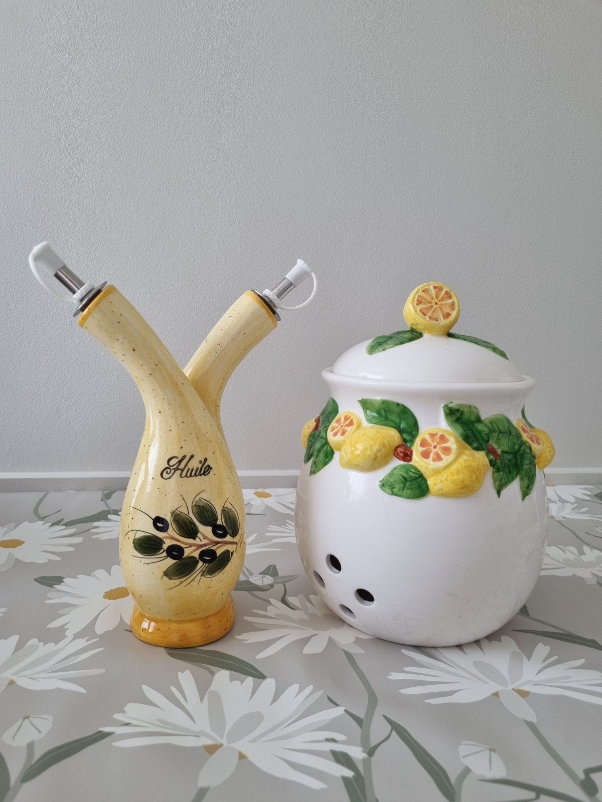 Uienpot + (olijf)oliebesprenkelaar, Huis en Inrichting, Ophalen, Keramiek, Zo goed als nieuw, Landelijk/Boerenbont
