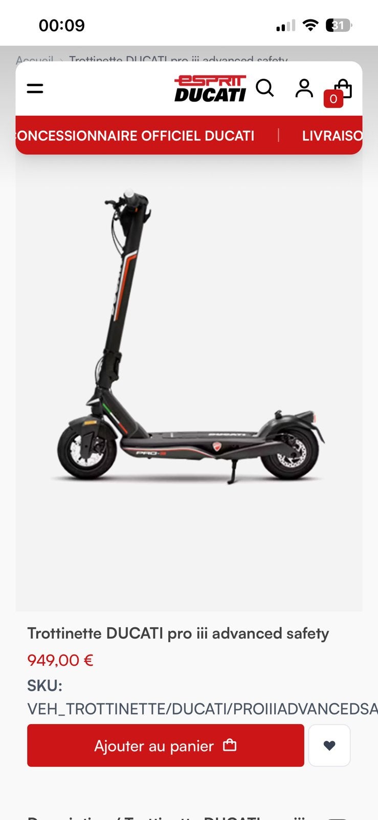 Trottinette électrique DUCATI, Enlèvement, Comme neuf