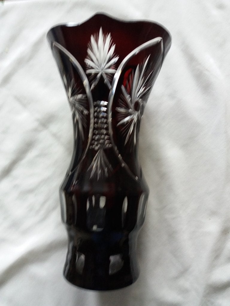 Purperen etsen kristallen vaas  28 x 15cm., Antiek en Kunst, Curiosa en Brocante, Ophalen of Verzenden