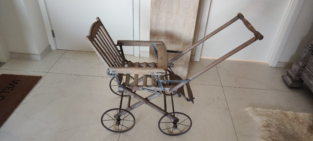 antieke houten kinderwagen / push-pram, Antiek en Kunst, Ophalen