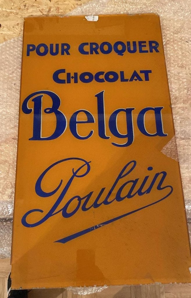 publicité en verre  BELGA POULAIN Chocolat   1930, Enlèvement