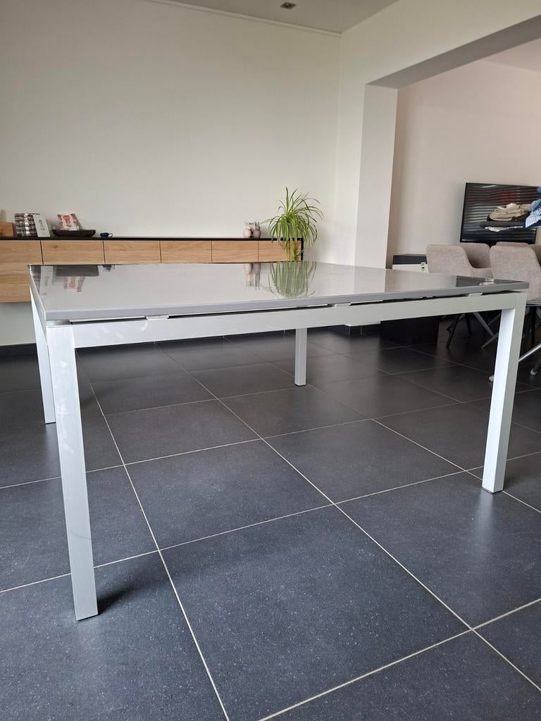 Vierkante eettafel living +/- 147 x 147 cm. aluminium, Huis en Inrichting, Tafels | Eettafels, Ophalen, Vierkant