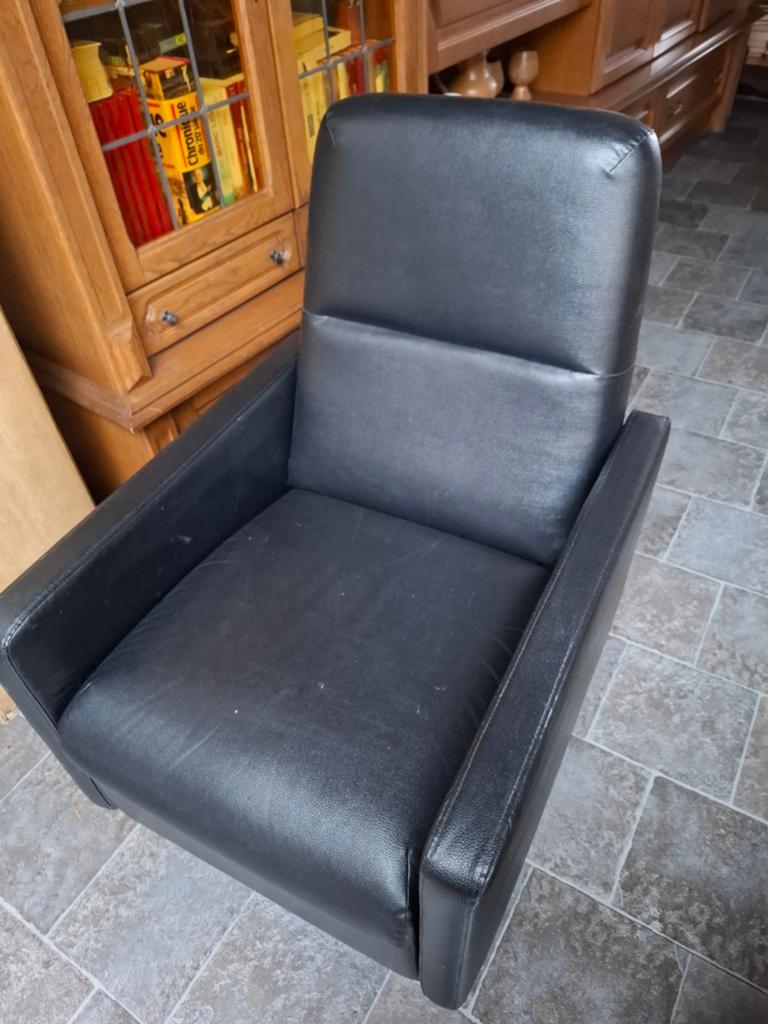 2 fauteuils relax simili cuir noir, Huis en Inrichting, Leer