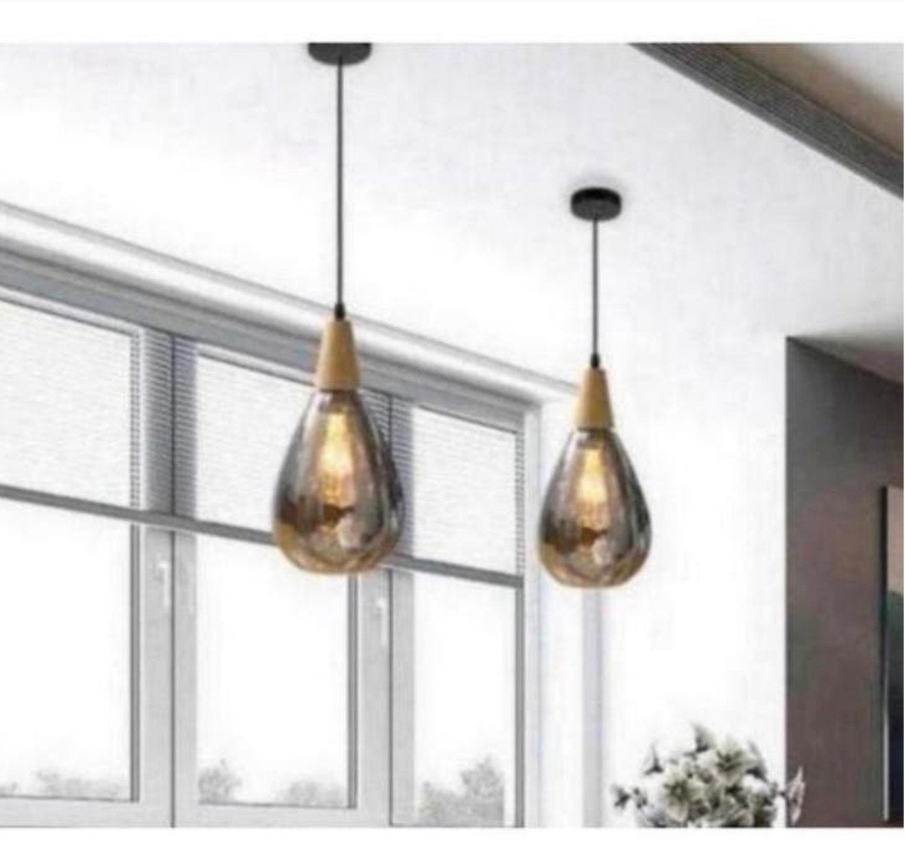 Lampe suspendue en forme goutte d'eau E27 nouvelle, en bois, Enlèvement ou Envoi, Neuf, Verre