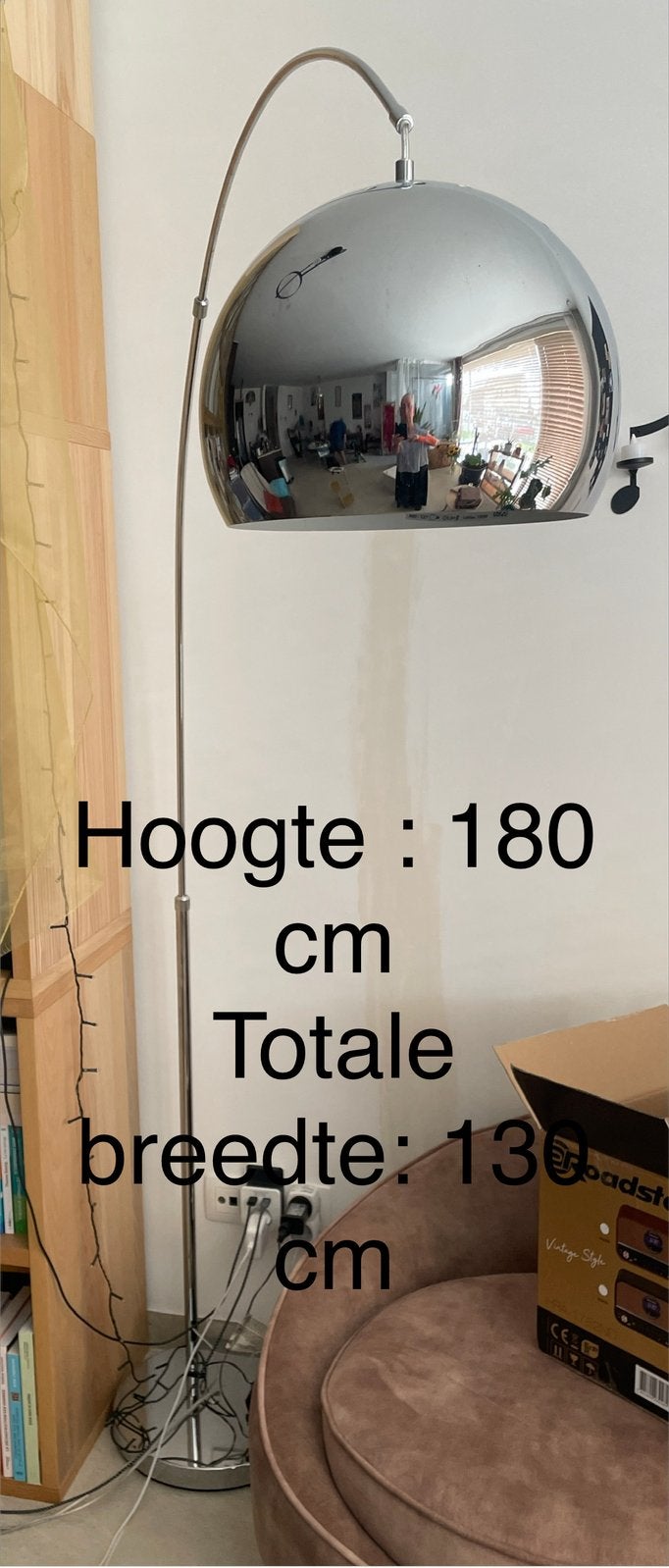 overhangende vloerlamp, Huis en Inrichting, Lampen | Vloerlampen, Ophalen, E27 (groot), Zo goed als nieuw, Metaal