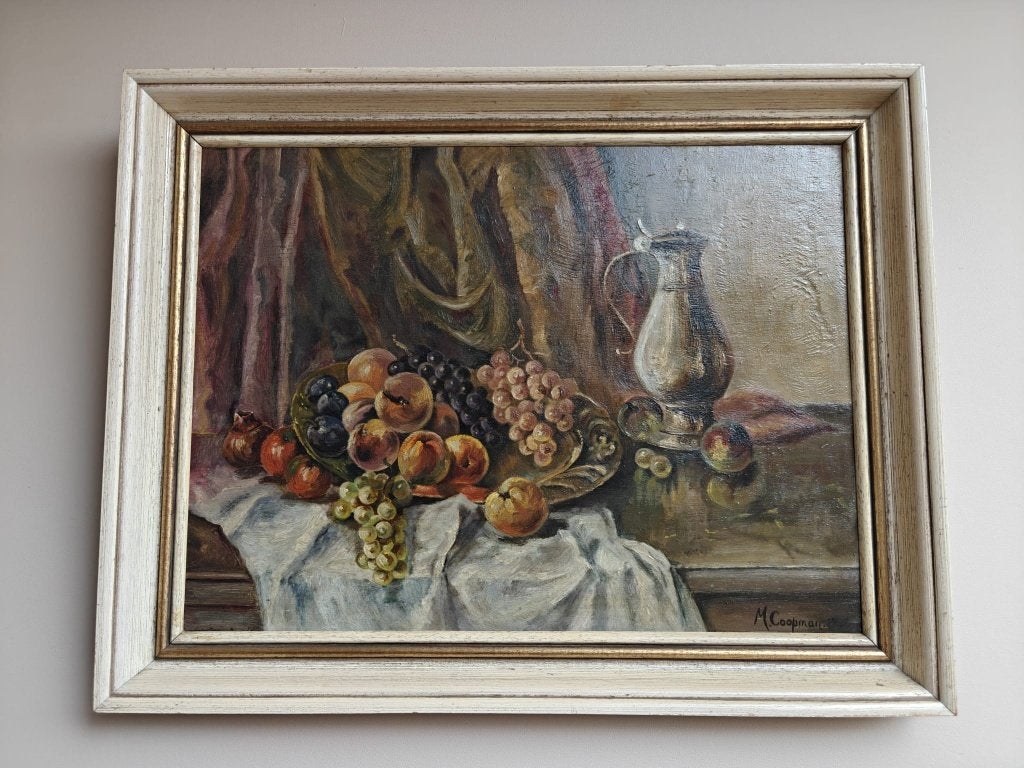 Stilleven op paneel – M. Koopman, Antiek en Kunst, Ophalen, Paneel, Overige technieken, Stilleven