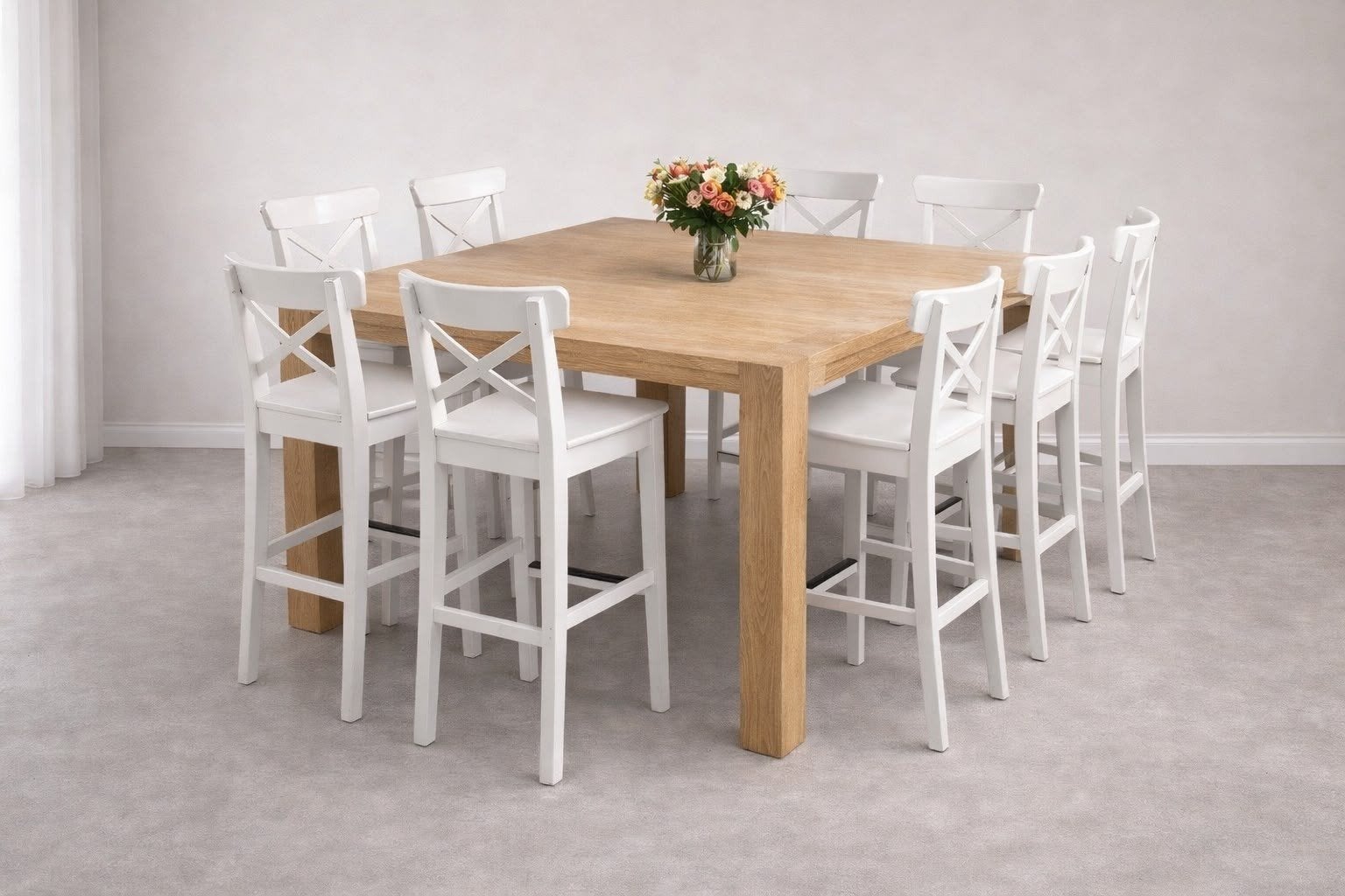 stevige hoge vierkante tafel met 7 hoge stoelen, Huis en Inrichting, Ophalen, Zo goed als nieuw