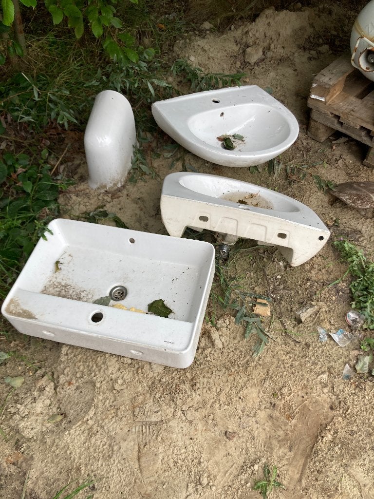 Wasbak, Bricolage & Construction, Sanitaire, Enlèvement, Utilisé, Pierre, Lavabo