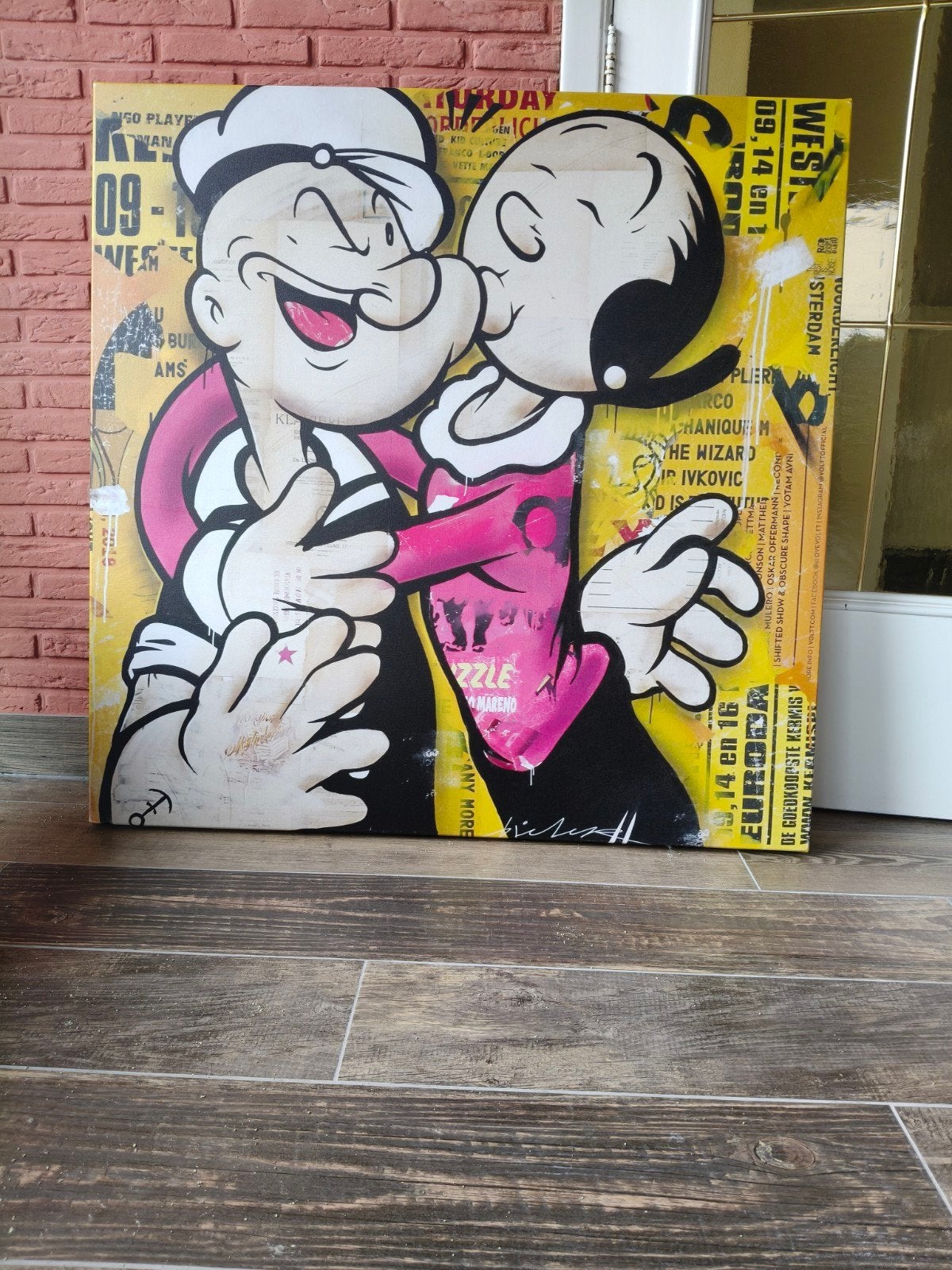 Canvas Popeye en Olijfje - op hout frame 100 x 100 - pop art, Antiquités & Art, Art | Peinture | Moderne, Bois, Impression, Figures