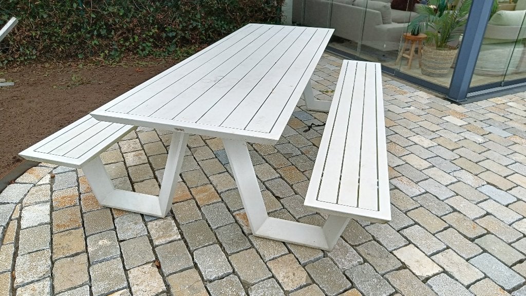 Aluminium picknick tafel, tuintafel met banken, Ophalen, Gebruikt, Aluminium