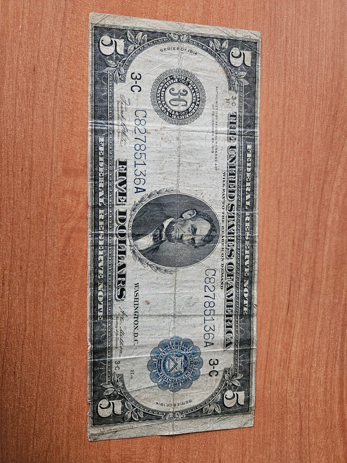 5 dollars USA 1914 jaar grote formaat, Ophalen of Verzenden, Noord-Amerika, Los biljet