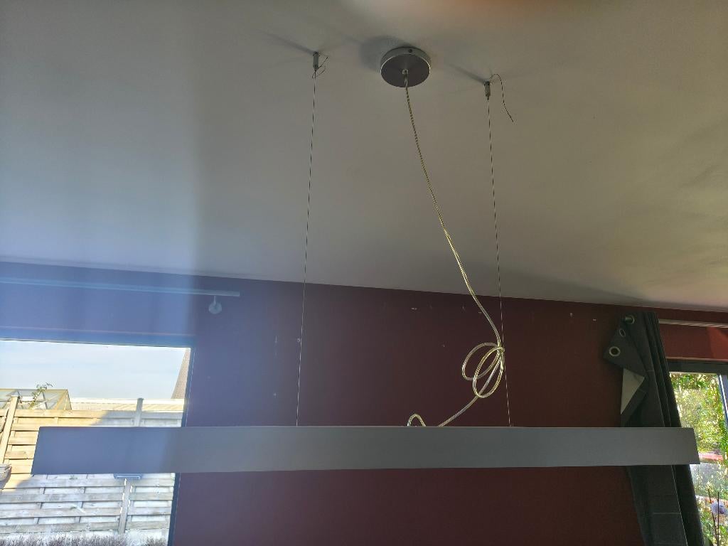 Langwerpige hanglamp, Huis en Inrichting, Lampen | Hanglampen, Ophalen, Gebruikt, Metaal