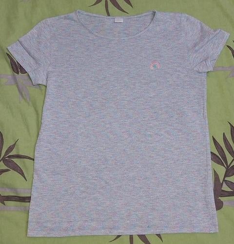 Leuk grijs shirtje met glinstereffecten _ maat 158 - 164, Gebruikt, Meisje, Ophalen of Verzenden, Shirt of Longsleeve
