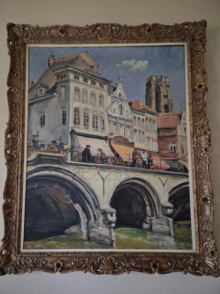 Schilderij over Mechelen van Emile Thysebaert, Antiek en Kunst, Ophalen