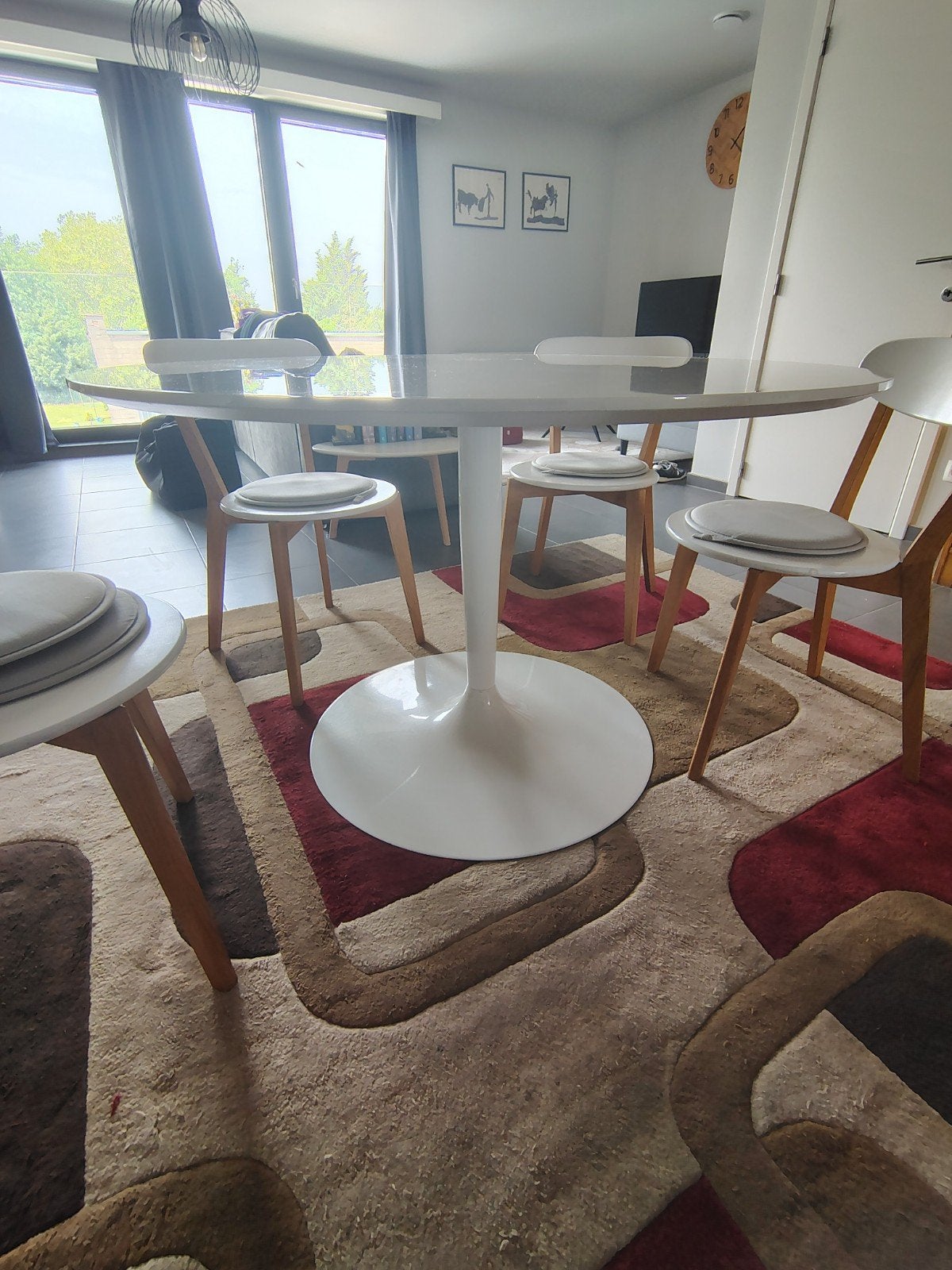 Ronde eettafel, Italiaans design + 5 stoelen, Huis en Inrichting, Ophalen