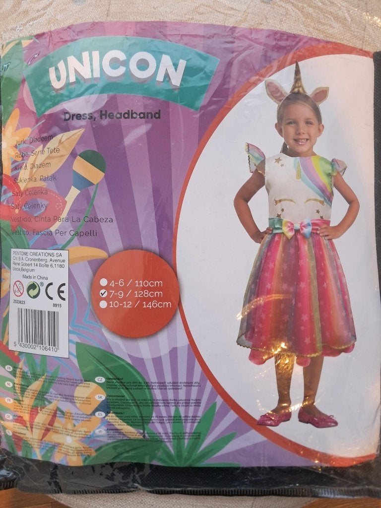 neuf Déguisement licorne 128cm (7-9ans), Enfants & Bébés, Enlèvement, Neuf, 122 à 128, Fille