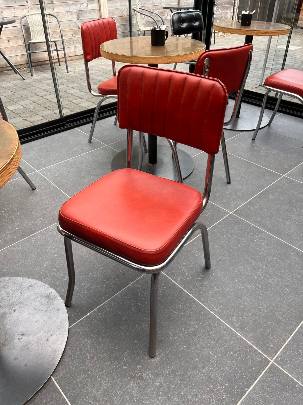 8 retro diner stoelen, Ophalen, Zo goed als nieuw, Rood, Leer