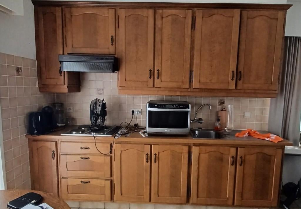 massief eiken keukentje, Huis en Inrichting, Keuken | Complete keukens, Ophalen, Gebruikt, Bruin, Enkelwandige keuken