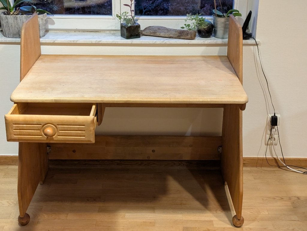 Bureau ergonomique en chêne huilé clair pour enfant, Huis en Inrichting, Bureaus, Ophalen, Gebruikt, 110 cm, Schoolbureau