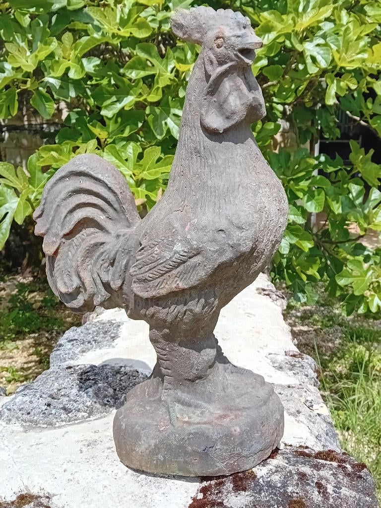 Massieve antieke smeedijzeren haan, Tuin en Terras, Tuinbeelden, Ophalen of Verzenden, Zo goed als nieuw, Metaal, Dierenbeeld