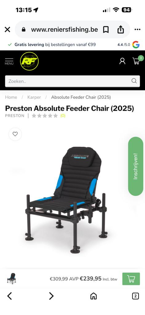 Preston Feederstoel, Watersport en Boten, Ophalen, Zo goed als nieuw