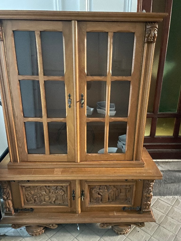 Ancienne vitrine en 2 pièces, Maison & Meubles, Armoires | Vitrines, 25 à 50 cm, 100 à 150 cm, Utilisé, Chêne