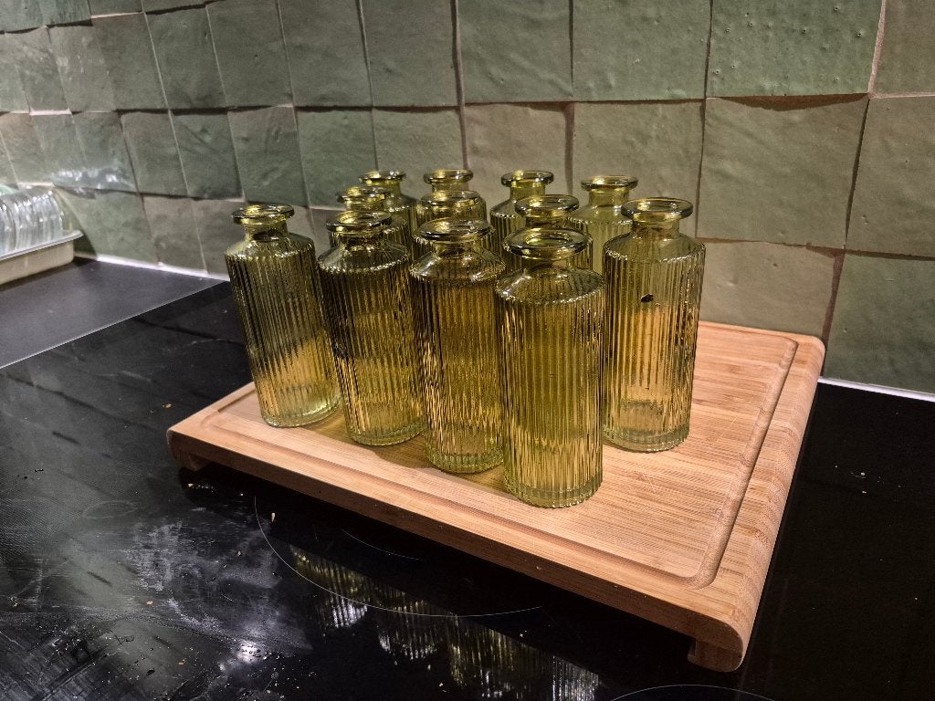 13 groene vaasjes, 14 cm, Groen, Geschikt voor buiten, Ophalen of Verzenden