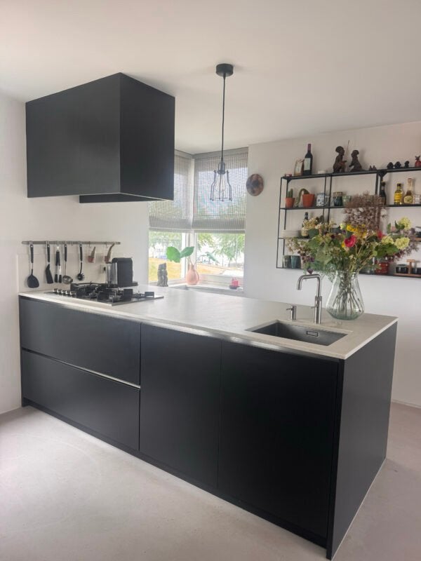 ✨ CUISINE EN ÎLOT NOIR SANS POIGNÉES ✨, Enlèvement ou Envoi, Composite, Comme neuf, Cuisine à mur double