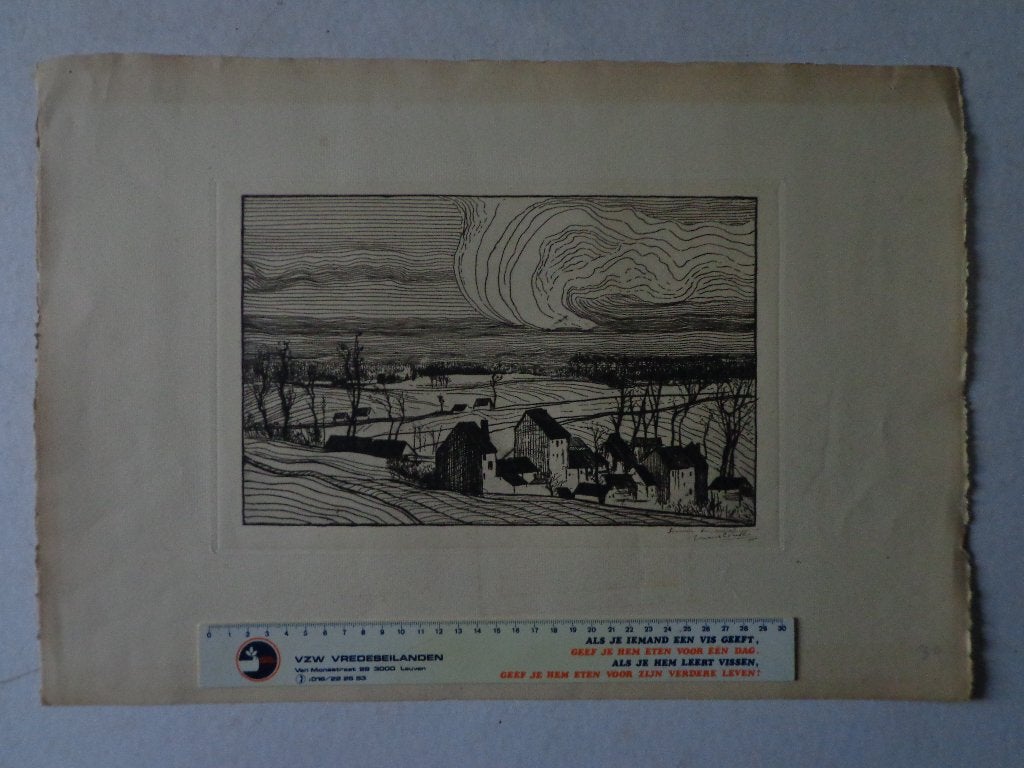 rare gravure moderne de 1915 « Paysage » Marcel C. Vauthier, Antiquités & Art, Eau-forte, Enlèvement ou Envoi, Paysage, 1900 - 1949