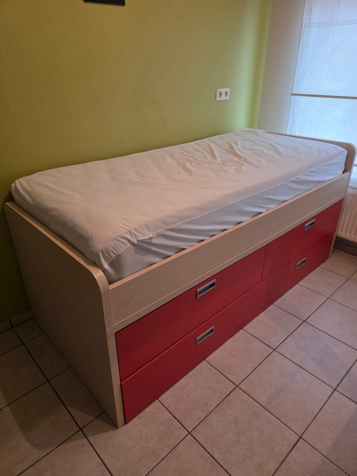 Hoogslaper met 2de bed, Ophalen, 90 cm, Beige, Tweepersoons