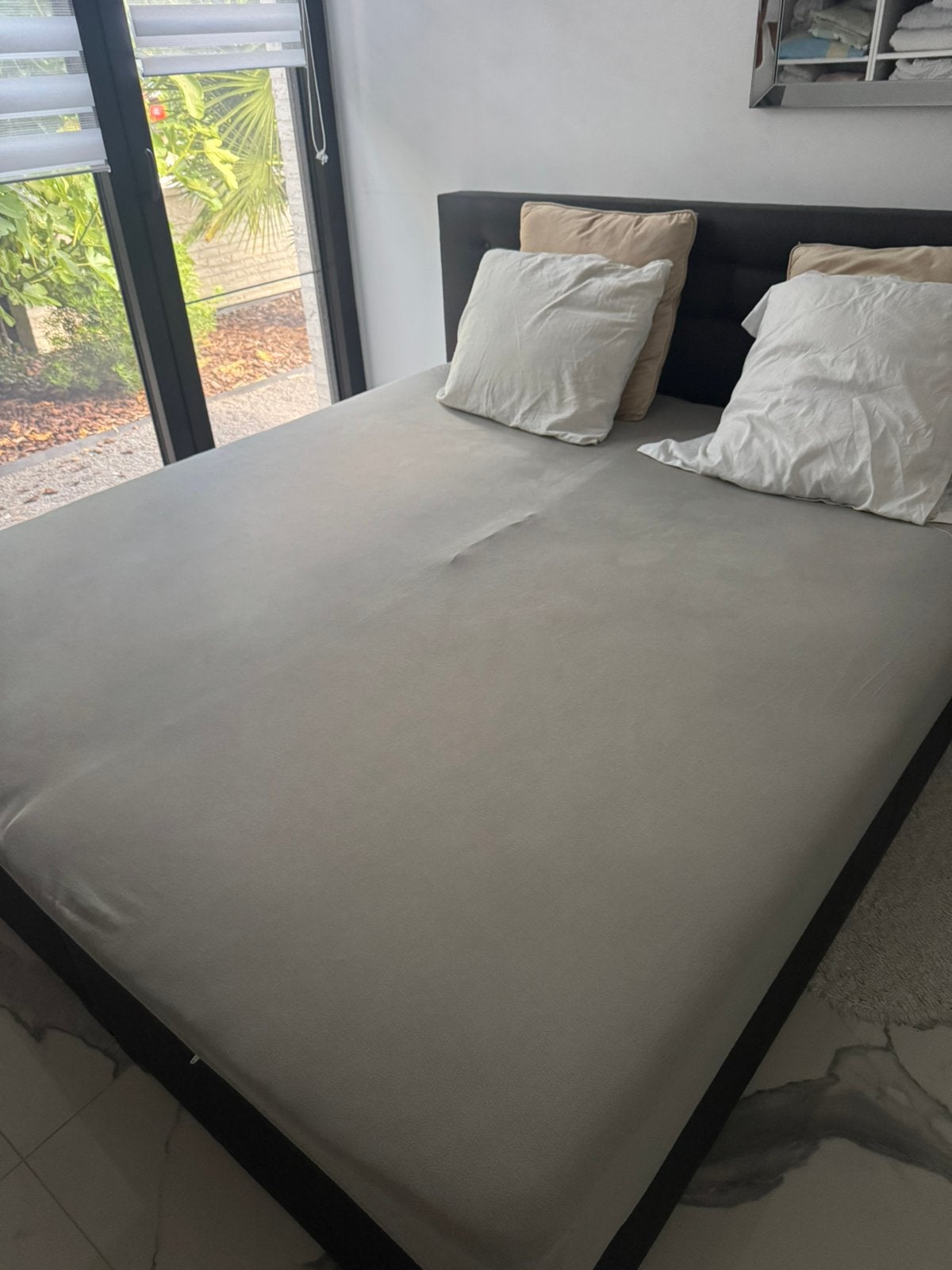 Tweepersoons opbergbed in donkergrijs - zonder matras, Enlèvement, Comme neuf, Deux personnes, Gris