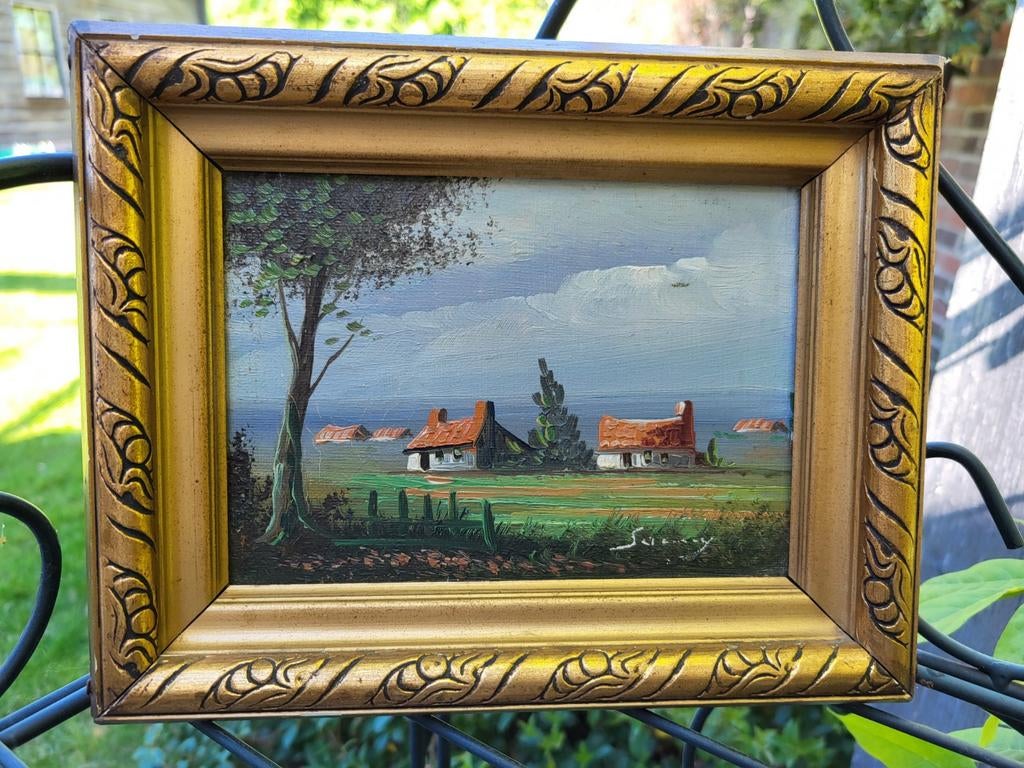 Charmant gesigneerd olieverfschilderij – Landelijk tafereel, Antiek en Kunst, Kunst | Schilderijen | Klassiek, Ophalen