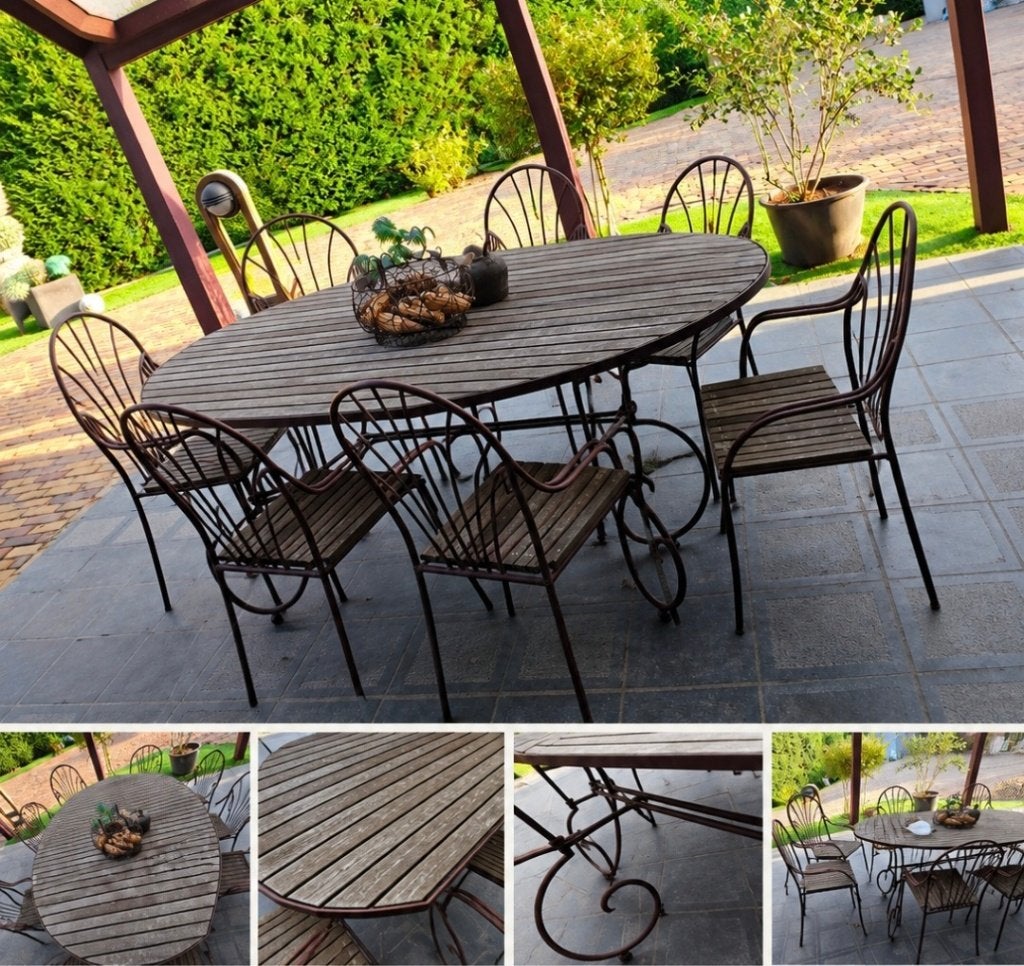Tuinstel smeedijzer gietijzer, Jardin & Terrasse, Tables de jardin, Enlèvement, Utilisé, Carré