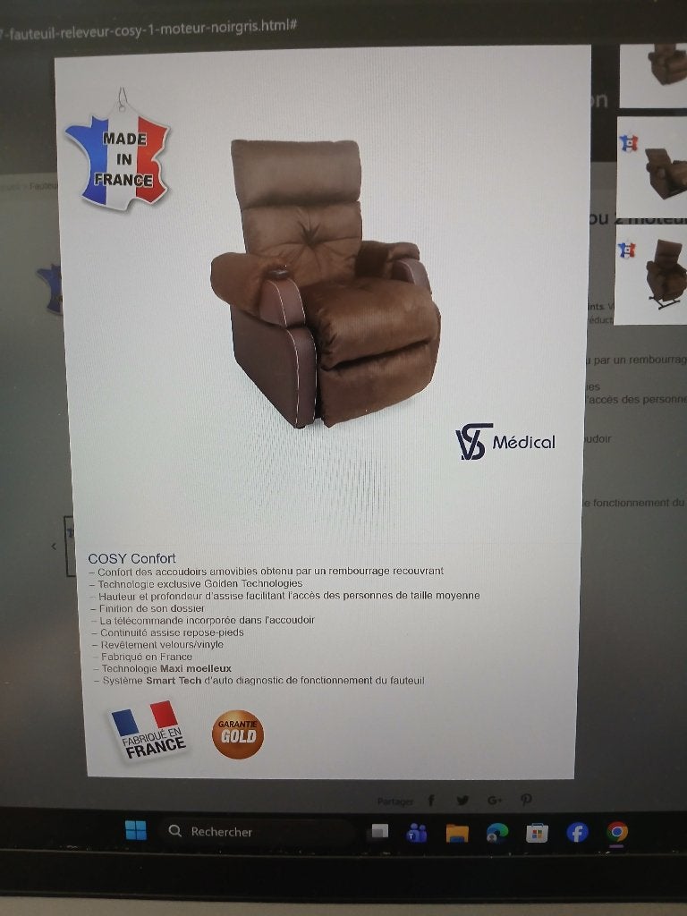 Fauteuil Médical version 1 moteur revêtement vinyle brun, Maison & Meubles, Fauteuils, Enlèvement, Utilisé